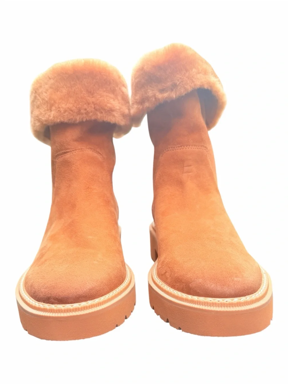 Naturalizer Sense Water Repellent Suede Faux Fur Boots Golden Caramel Size 9 NIB